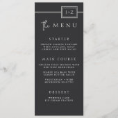 Moderne Flat Black Minimalist Monogram Wedding Men Menu (Voorkant)