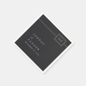 Moderne Flat Zwart Minimalistische Monogram Huweli Servet (Hoek)