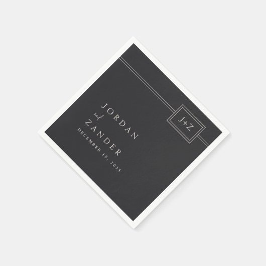 Moderne Flat Zwart Minimalistische Monogram Huweli Servet (Hoek)