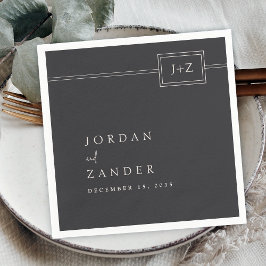 Moderne Flat Zwart Minimalistische Monogram Huweli Servet