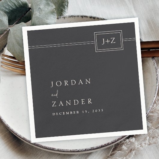 Moderne Flat Zwart Minimalistische Monogram Huweli Servet