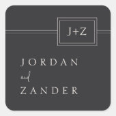 Moderne Flat Zwart Minimalistische Monogram Huweli Vierkante Sticker (Voorkant)