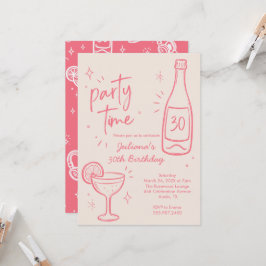 Moderne fles & cocktail 30e verjaardagsuitnodiging kaart