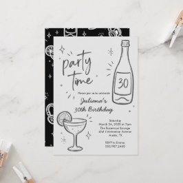 Moderne fles & cocktail 30e verjaardagsuitnodiging kaart