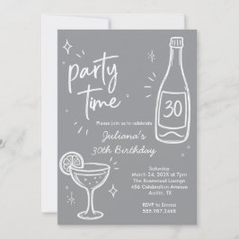 Moderne fles & cocktail 30e verjaardagsuitnodiging kaart