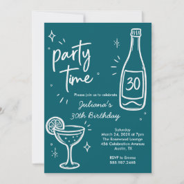Moderne fles & cocktail 30e verjaardagsuitnodiging kaart