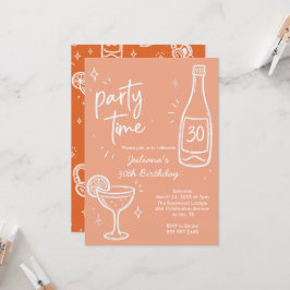 Moderne fles & cocktail 30e verjaardagsuitnodiging kaart