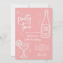 Moderne fles- en cocktail 30e verjaardagsuitnodigi kaart