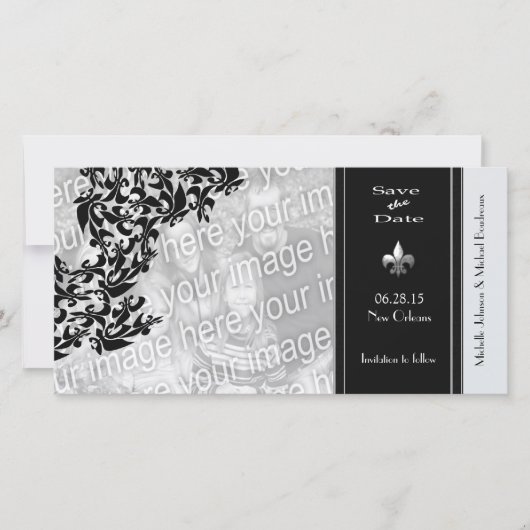 Moderne Fleur de Lis Save the Date Foto Kaart (Voorkant)