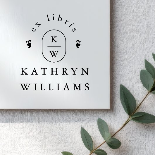 Moderne Fleuron Monogram Ex Libris Boekplaat Stemp Rubberstempel