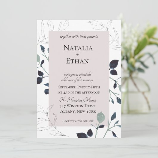 Moderne Flora bruiloft uitnodiging (Staand voorkant)