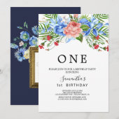 Moderne flora Eerste Verjaardagsfeest Kaart (Voorkant / Achterkant)