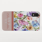 Moderne flora en vlinder met zwarte monogram Case-Mate iPhone case (Achterkant (horizontaal))