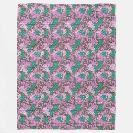 Moderne  flora op hout, populair fleece deken (Voorkant)