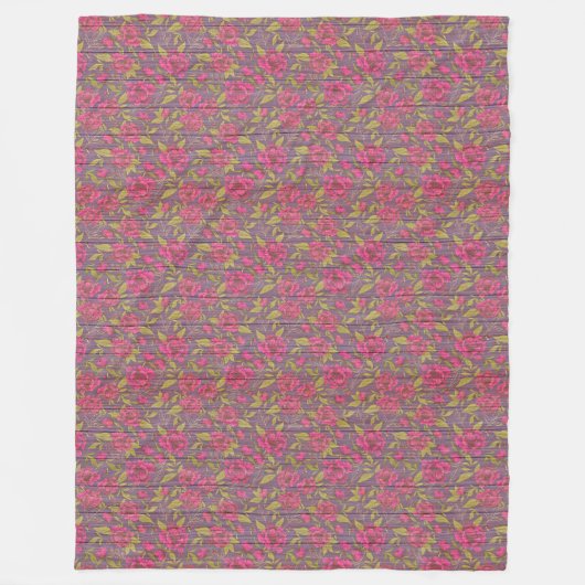 Moderne  flora op hout, populair fleece deken (Voorkant)