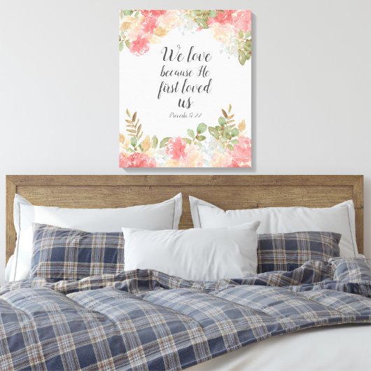 Moderne Floral 1 John 14:19 Faux Canvas Print (Insitu (Slaapkamer))