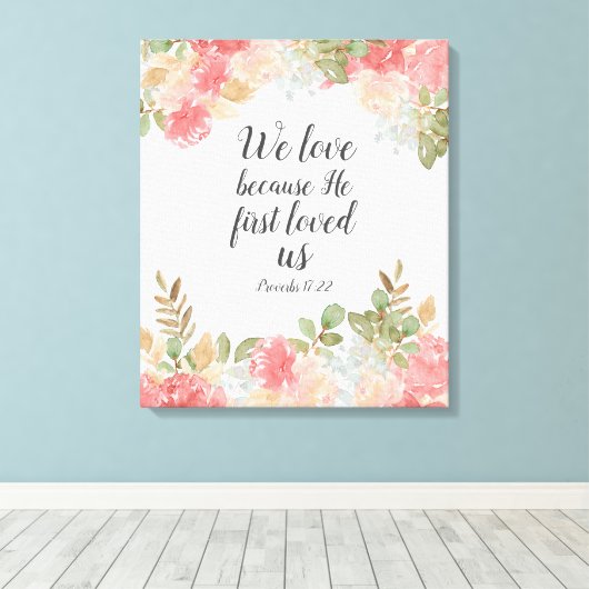 Moderne Floral 1 John 14:19 Faux Canvas Print (Insitu (Houten vloer))