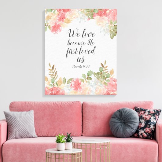 Moderne Floral 1 John 14:19 Faux Canvas Print (Insitu (Woonkamer))