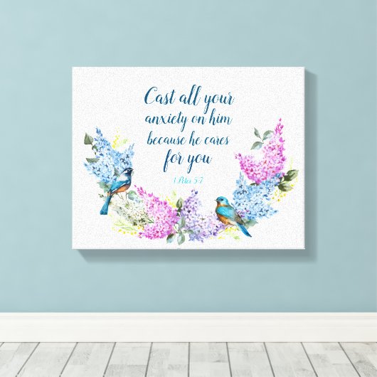 Moderne Floral 1 Peter 5:7 Faux Canvas Afdrukken (Insitu (Houten vloer))