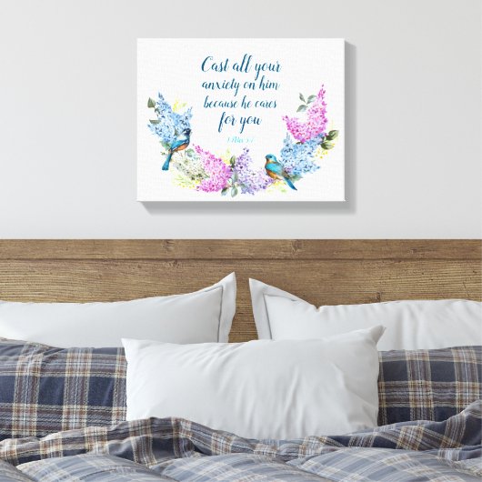 Moderne Floral 1 Peter 5:7 Faux Canvas Afdrukken (Insitu (Slaapkamer))