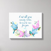 Moderne Floral 1 Peter 5:7 Faux Canvas Afdrukken (Voorkant)