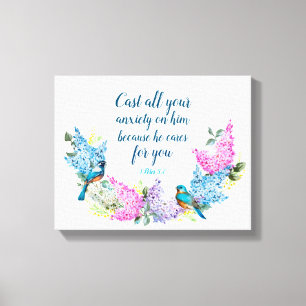 Moderne Floral 1 Peter 5:7 Faux Canvas Afdrukken