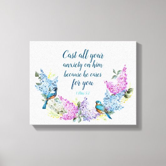 Moderne Floral 1 Peter 5:7 Faux Canvas Afdrukken (Voorkant)