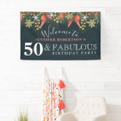 Moderne Floral 50 en Fabulous Birthday Party Spandoek (Insitu)