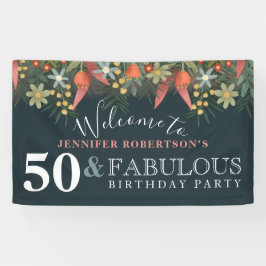 Moderne Floral 50 en Fabulous Birthday Party Spandoek