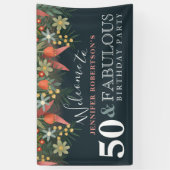 Moderne Floral 50 en Fabulous Birthday Party Spandoek (Verticaal)