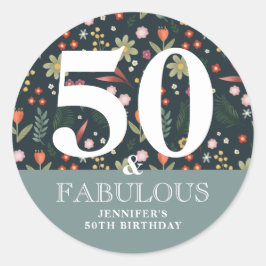 Moderne Floral 50 en Fabulous Birthday Ronde Sticker