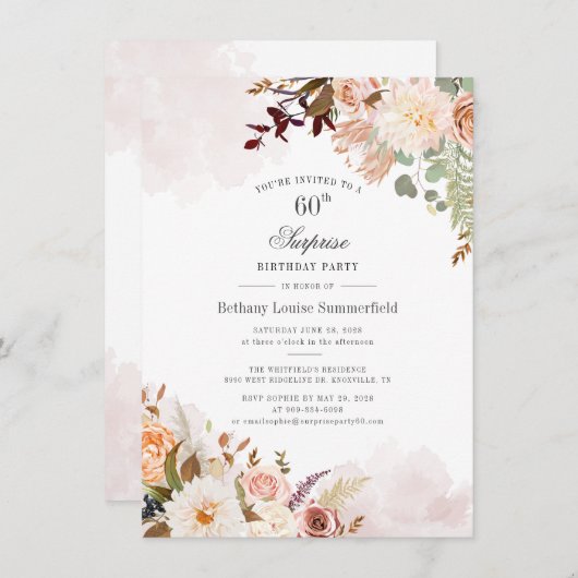 Moderne Floral 60e verjaardag Botanische Waterverf Kaart (Voorkant / Achterkant)