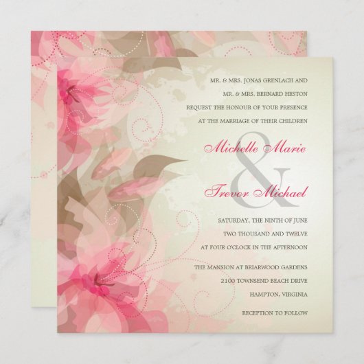 Moderne Floral Abstracte bruiloft Kaart (Voorkant / Achterkant)