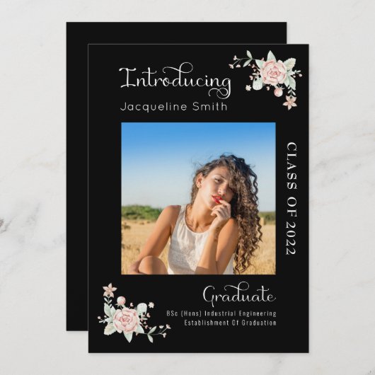 Moderne Floral Afstuderen 2022 Foto aankondiging (Voorkant / Achterkant)