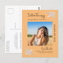 Moderne Floral Afstuderen 2022 Foto aankondiging Briefkaart