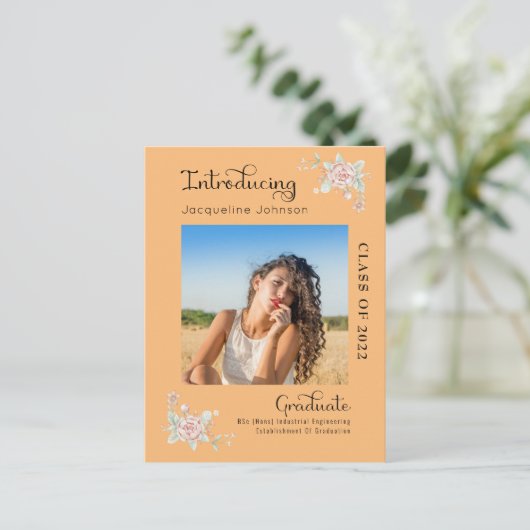 Moderne Floral Afstuderen 2022 Foto aankondiging Briefkaart (Staand voorkant)