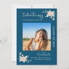 Moderne Floral Afstuderen 2022 Foto-uitnodiging Kaart