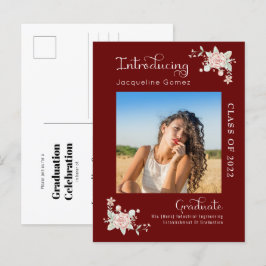 Moderne Floral Afstuderen 2022 Foto-uitnodiging Uitnodiging Briefkaart