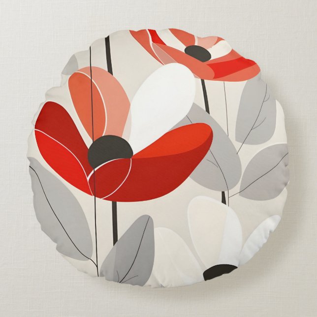 Moderne Floral Art Print Rond Kussen (Voorkant)