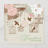 Moderne Floral Birdcage bruiloft Kaart (Voorkant / Achterkant)