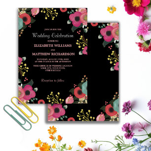 Moderne Floral Black Roze Blauwgroen huwelijk Kaart