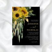 Moderne Floral Black Wedding Gold Foil uitnodiging