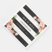Moderne  Floral Black White Stripes Wedding Servet (Hoek)