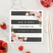 Moderne  Floral Black White Stripes Wedding Servet (Insitu)