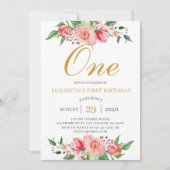 Moderne Floral Blush Pink Gold Waterverf Birthday Kaart (Voorkant)