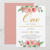 Moderne Floral Blush Pink Gold Waterverf Birthday Kaart (Voorkant / Achterkant)