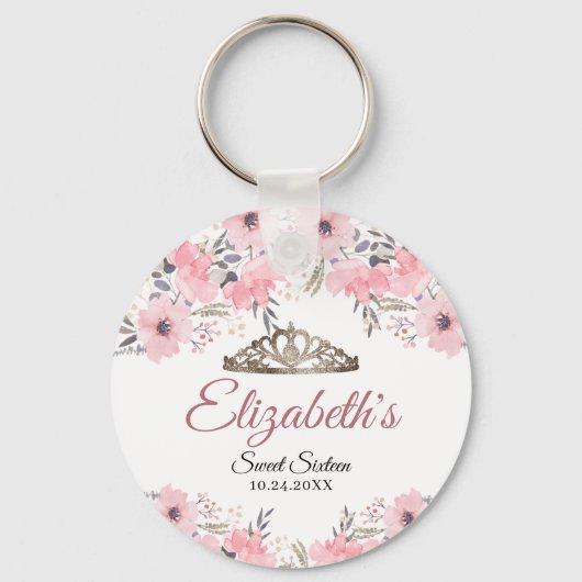 Moderne Floral Blush roze roodbruin zestien Sleutelhanger (Voorkant)