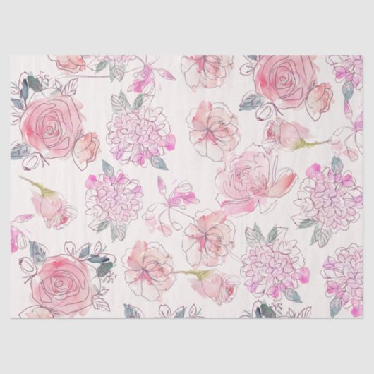Moderne Floral Blush roze Waterverf Tissuepapier (Voorkant)