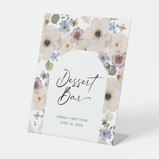Moderne Floral Botanical Dessert Bar Reclamebord Met Voetstuk (Voorkant)