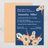 Moderne Floral Bridal Shower-uitnodigingen:Navy Bl Kaart (Voorkant / Achterkant)